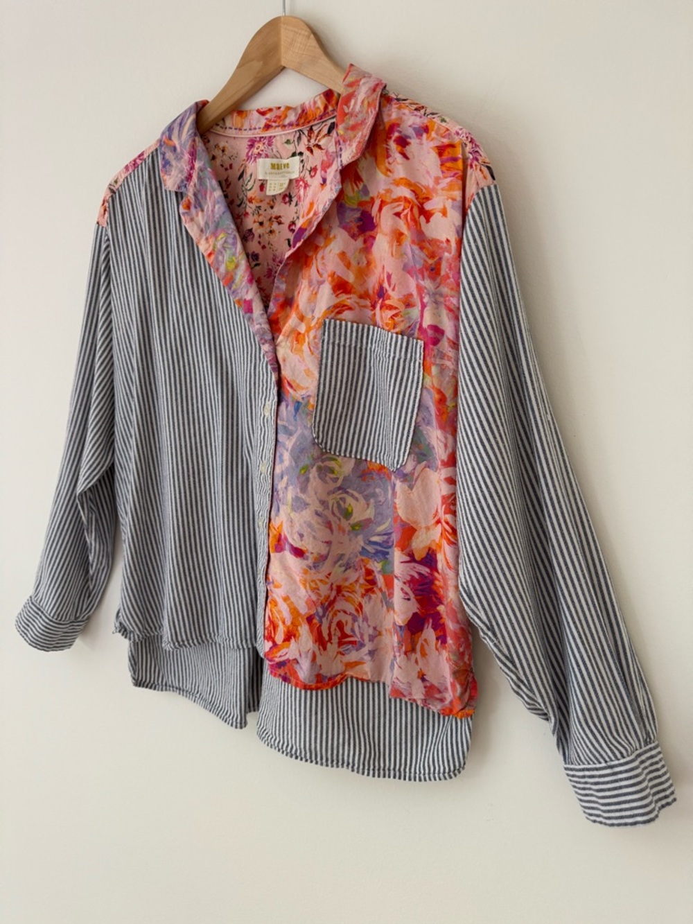 Maeve by Anthropologie The Clarissa High Low Button Down Stripe Floral Top Sz 14 - Picture 4 of 15